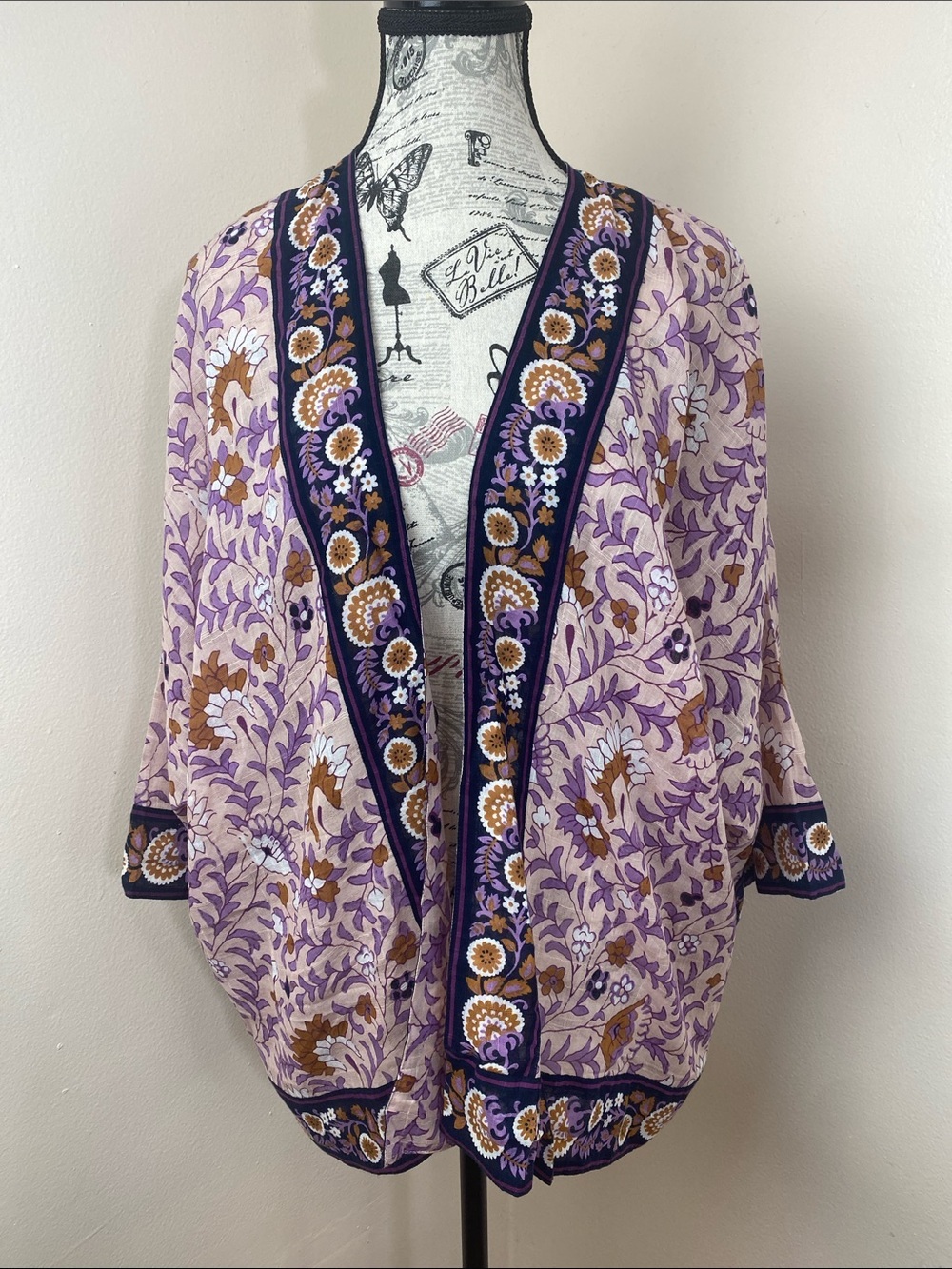 Boho Floral Kimono Cardigan Open Front Lightweight Cover Up Floral One Size